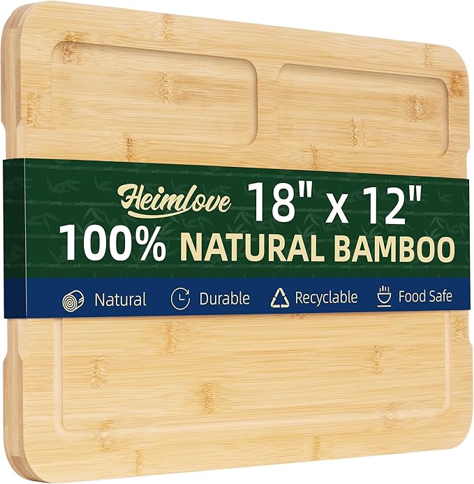 Heimlove Extra Large Bamboo Cutting Board, 18" x 12" Cutting Boards for Kitchen Charcuterie Boards with Juice Groove and Handles, Chopping Board for Meat, Vegetables and Cheese
