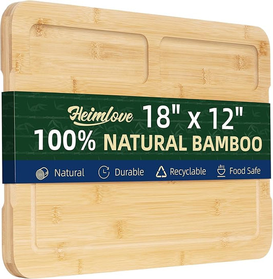 Heimlove Extra Large Bamboo Cutting Board, 18" x 12" Cutting Boards for Kitchen Charcuterie Boards with Juice Groove and Handles, Chopping Board for Meat, Vegetables and Cheese
