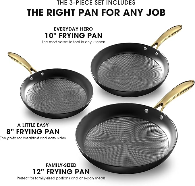imarku 3 Pcs Non Stick Frying Pans Set, 8+10+12 Inch Nonstick Cast Iron Skillets with Stay Cool Metal Handle, Dishwasher & Oven Safe, Induction Compatible Cooking Pan
