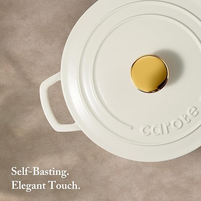 CAROTE 7QT Enameled Cast Iron Dutch Oven Pot with Lid, Heavy-Duty Dutch Ovens for Sourdough Bread Baking, Braising, Stews, Roasting, Healthy & Non-Toxic, Dual Handles, All Stovetop Compatible, Oven Safe up to 500° F, Cream White