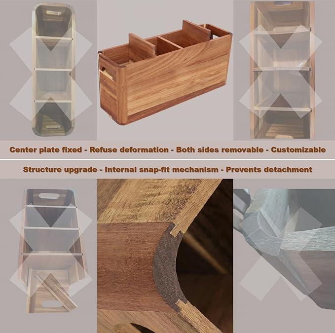 Acacia Wood Utensil Holder: Extra Large Utensil Organizer - 4 Compartment Kitchen Utensil Organizer for Countertop Or Wall