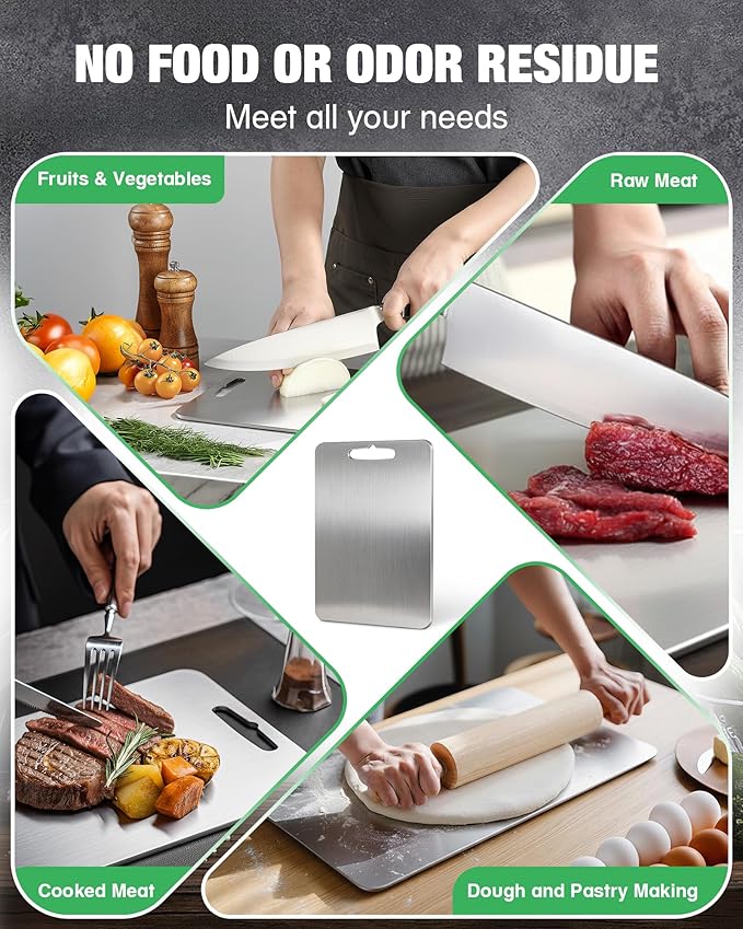 100% Pure Titanium Cutting Boards for Kitchen - Set of 3 Titanium Cutting Board Non Toxic | Double-Sided Metal Cutting Board for Meat, Vegetables and Fruits | Dishwasher Safe (S/M/L)