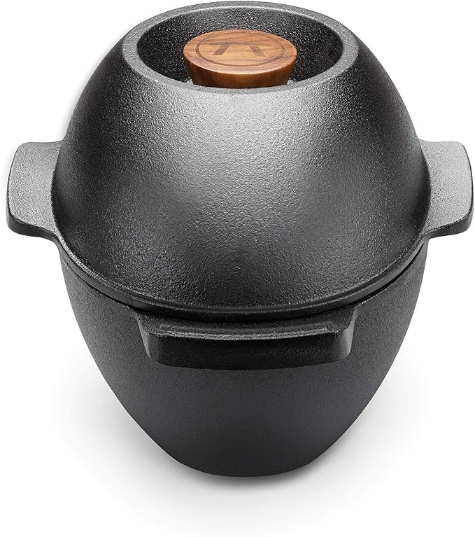 Outset 76495 Cast Iron Seafood and Mussel Pot with Lid for Empty Shells, 2.5 Quart, Black