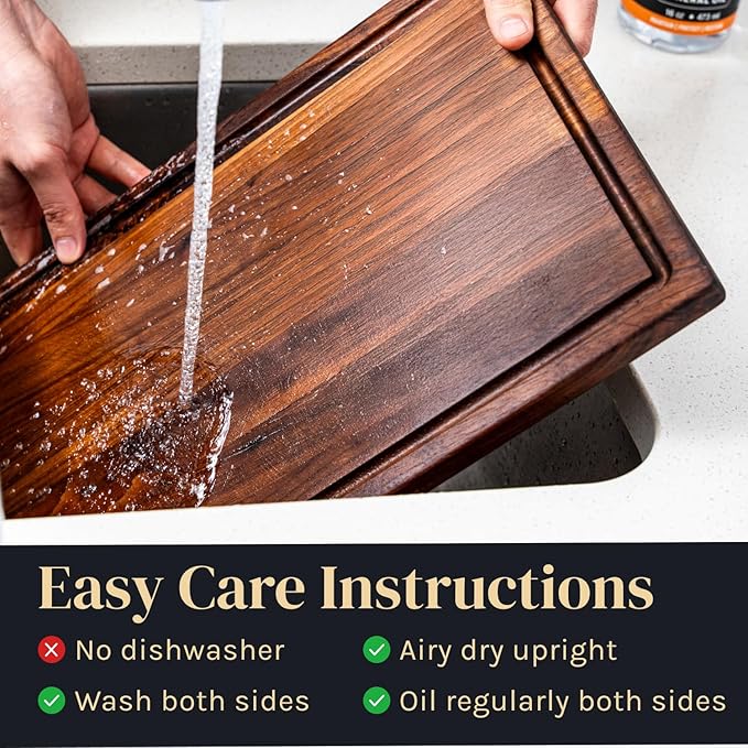 Walnut Wood Cutting Board for Kitchen, Reversible Wooden Cutting Board With Juice Grooves - Chopping Board, Charcuterie Serving Tray Made in Canada (Walnut, 17x11x0.75)