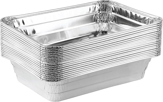 PLASTICPRO Disposable 2 LB Aluminum Takeout Tin Foil Baking Pans 6'' X 8'' X 2'' Inch Bakeware - Cookware Perfect for Baking Cakes,Brownies,Bread, Meatloaf, Lasagna, or Lunchbox, Pack of 20