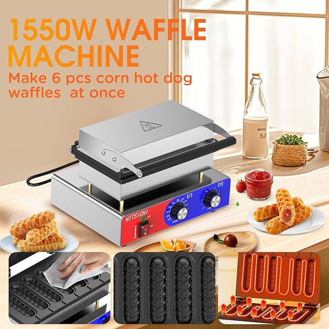 Waffle Stick Maker -Commercial Corn Dog Maker w/Non-stick Baking Pans, 550 ℉ Temperature and Timer, 1550W Corndog Maker Machine for Double Baking, 110V Waffle Stick Maker Machine for Hotel