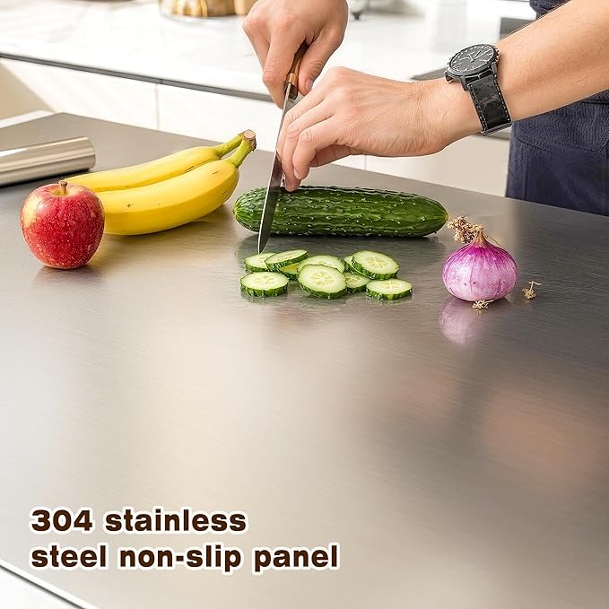 Nisorpa 304 Stainless Steel Chopping Board with Lip, Extra Large Cutting Boards for Kitchen Heavy Duty Cutting Plate with Anti-Slip Mat for Meat Vegetables & Bread, Pastry Board, 35.4"Lx22.8"W