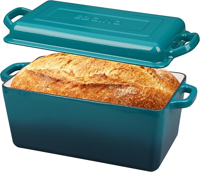 Enameled Cast Iron Dutch Oven, Oblong Bread Oven for Sourdough Bread Baking, Baking Pan, Dual Handles, Oven Safe, 4 Quart, Darkcyan