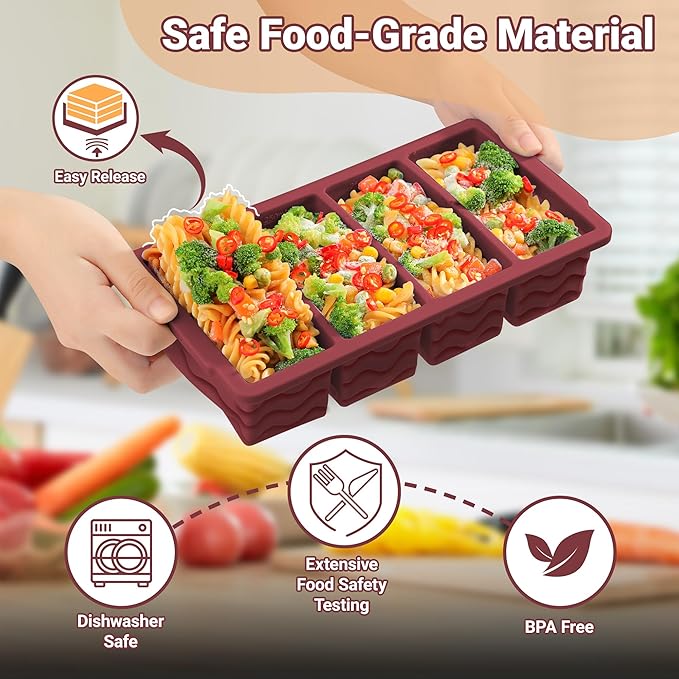 Doasuwish Silicone Freezer Tray for Soup Sauce Cube 2Pcs (Burgundy)