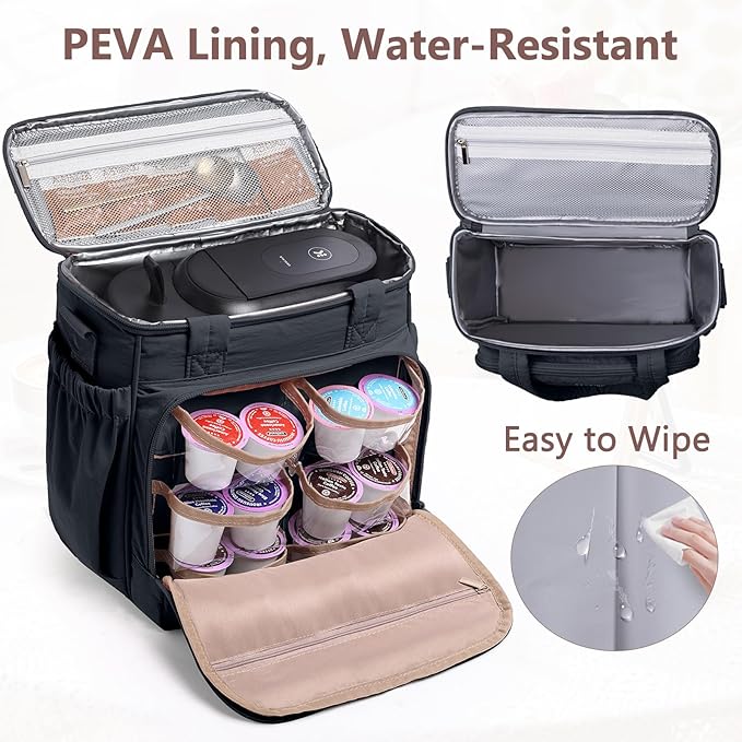 BAGSPRITE Coffee Maker Travel Bag Compatible with Keurig K-Mini Mate, Carrying Case for K-Cup Single Serve Coffee Maker, Portable Coffee Maker Case with Pod Organizer, Mug Pockets & Shoulder Strap
