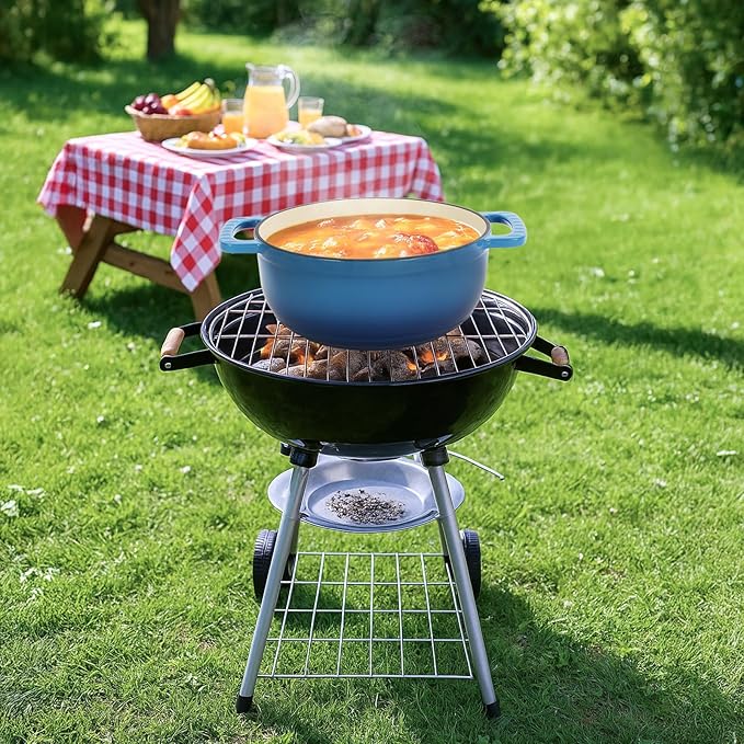 ROVSUN 5 Quart Enameled Cast Iron Dutch Oven with Lid, Dual Handles, Oven Safe up to 500°F or on Stovetop, Compatible for Braising, Stews, Roasting, Bread Baking-Blue