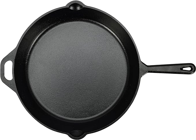 Amazon Basics Pre-Seasoned Cast Iron Skillet, Oven Safe, Even Heating, Heat Distribution, Stove Compatible, Heavy-Duty, 15-Inch, Black