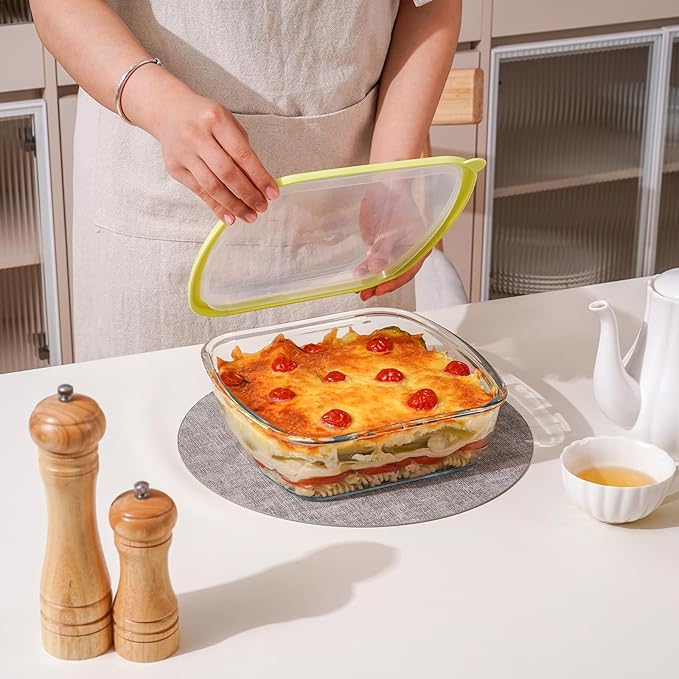 NUTRIUPS 9 x 9 Glass Baking Dish with Lid, 9 x 9 Baking Pan, 2.75QT LARGE and DEEP Baking Dish for Oven (Yellow, 2.6L)