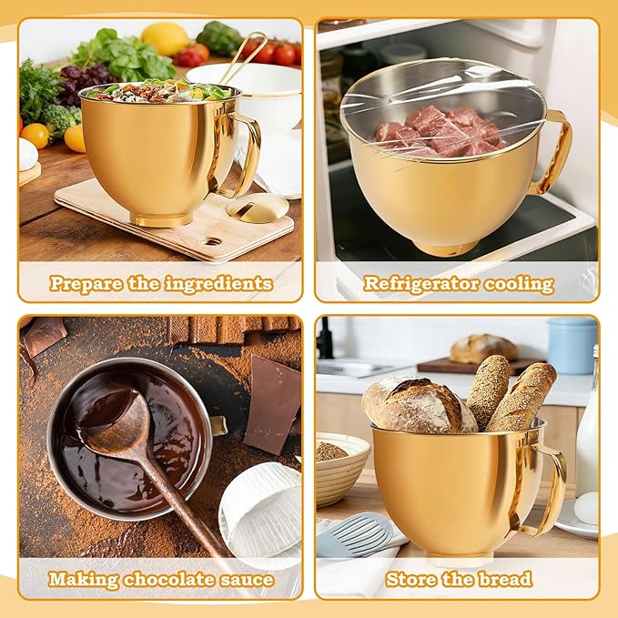 5 Quart Mixing Bowl for KitchenAid Stand Mixers, Food-Grade Stainless Steel Bowl with Handle & Clasp, Compatible with Tilt-Head 4.5–5 Qt Models – Fits K45, K45SS, KSM75
