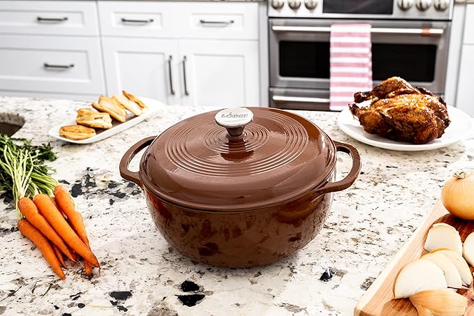 Lodge Essential Enamel Cast Iron Dutch Oven - Perfect for Bread Baking, Braising, Marinating & Slow Cooking - Features Moisture-Sealing Lid & Dual Handles - Kitchen Essentials - 6 Quarts - Burnt Sienna