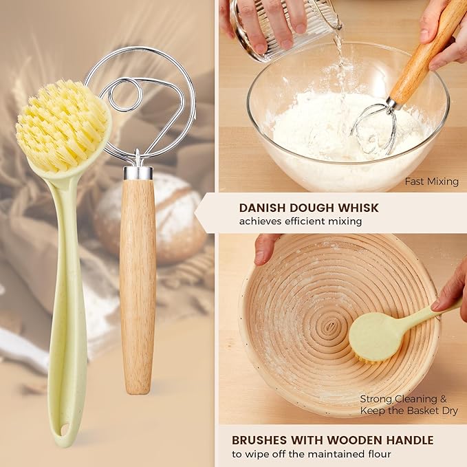 Banneton Bread Proofing Basket - Sourdough Starter Kit Banneton Sourdough Proofing Basket Set of 2, Sourdough Bread Baking Supplies for Making Baking Fermentation (9" Round & 10" Oval, 6 Accessories)