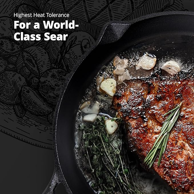 Greater Goods 10-Inch Cast Iron Skillet Frying Pan – Milled Smooth Cast Iron Cooking Surface, Organically Pre-Seasoned with Flaxseed Oil, Long Handle & Dual Pour Spouts for Better Control