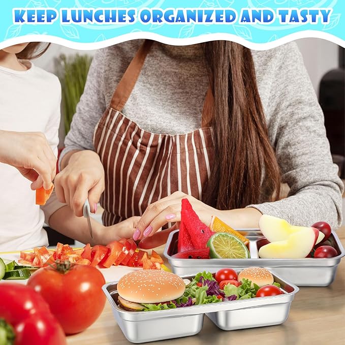 20 Pcs Stainless Steel Snack Containers 30 oz 2-compartment Meal Prep Containers Reusable Metal Divided Bento Box with Silicone Lids Leakproof Lunch Box Dishwasher Safe (Blue)