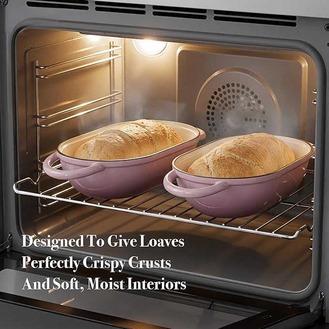 2 QT Oval Dutch Oven for Bread Baking, Enamelled Cast Iron Bread Oven for Sourdough, Sourdough Loaf Pan with Lid, Heavy-Duty Non Stick Bread Pan for Homemade Bread Baking, Pink