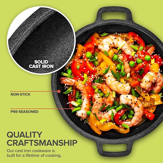 Modern Innovations 3-in-1 Dutch Oven & Skillet Combo, Preseasoned Cast Iron Cookware Set, 5QT Dutch Oven, 1.6QT Skillet with Lid, Versatile Pots and Pans for Camping & Home Cooking