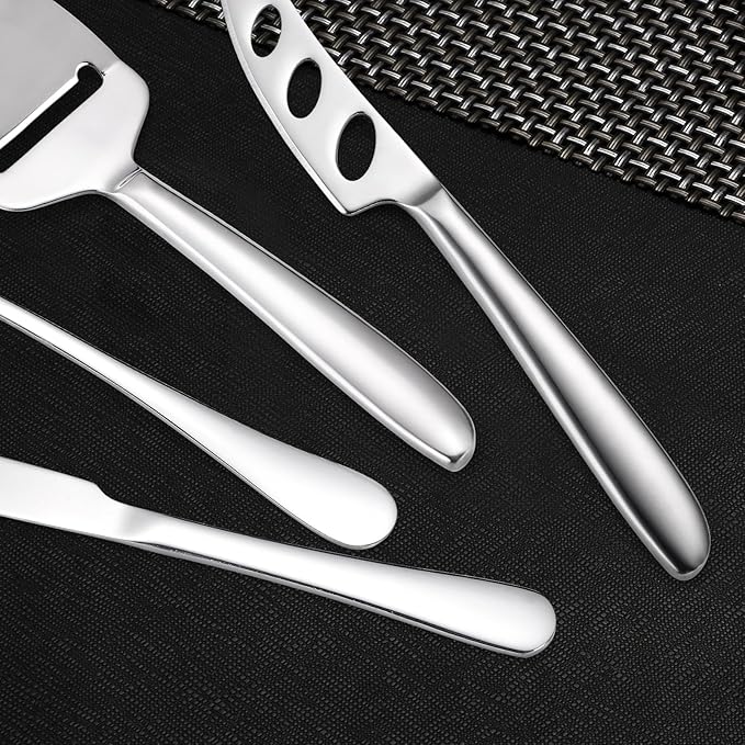 Modern Cheese Knives Silverware Set 8 Pieces include Dinning Knife Fork Spoon Stainless Steel Cooking Utensils Kitchen Gadget Tool Multifunctional Durable for Daily Use and Parties