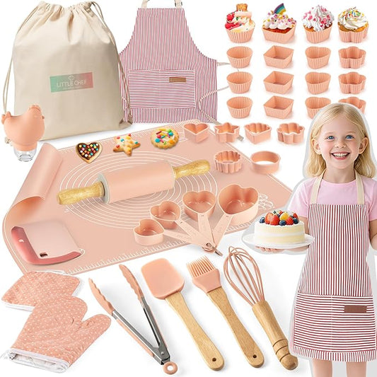 Ultimate Baking Kit for Kids - 38 Piece Kitchen Tools, Food Grade Silicone, BPA/BPS Free - Real Cooking Set for Ages 8-12 - Girls Boys Birthday Stocking Stuffer - Danish Orange