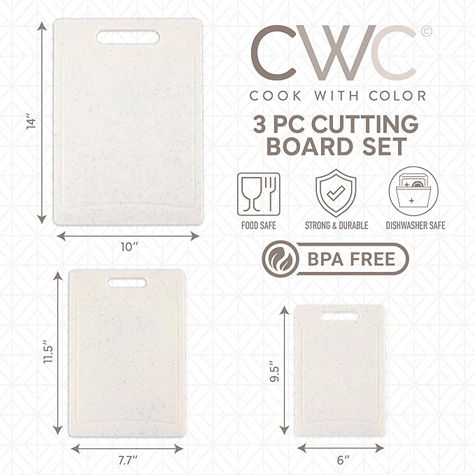 COOK WITH COLOR Non-Slip Cutting Board Set – Kitchen Essentials with Easy Grip Handle for Meat, Veggies, and Fruits, 3 Cutting Boards, Speckled White