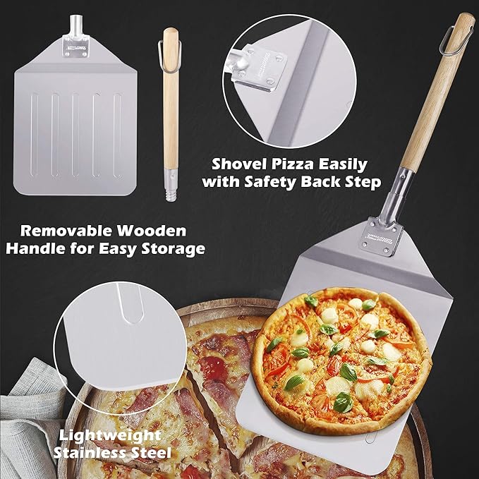 Royal Gourmet KSF1406 3-Piece Pizza Set for Grill, BBQ and Oven with 14-Inch Round Pizza Baking Stone, Peel/Shovel and Cutter, Baking Tools, Multi