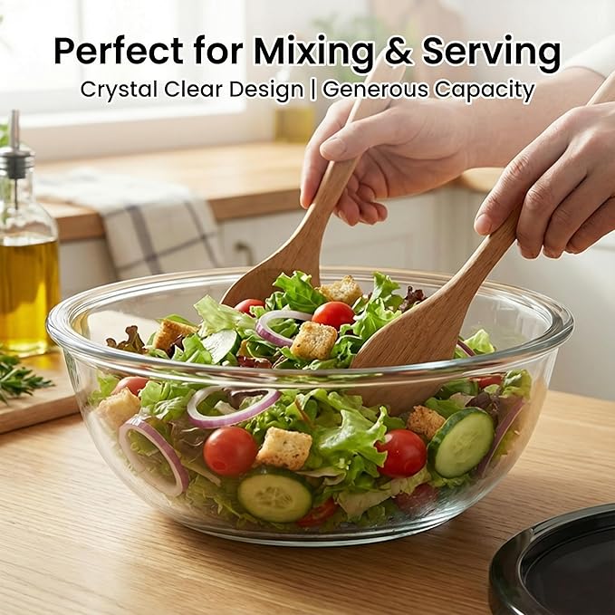 Large Glass Mixing Bowl for Sourdough, 6.2QT with Lid – Big Capacity Clear Bowl for Sourdough, Baking, Salad Prep & Food Storage
