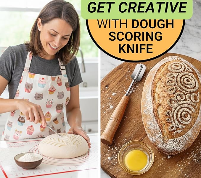 20 inch Baking Stone for Bread, with Stainless Steel Dough Tool, Bread Knife for Dough Scoring, and 22 inch Baking Mat Set - Large Baking Stone for Oven - 20" x 13.5" Rectangular Oven Stone