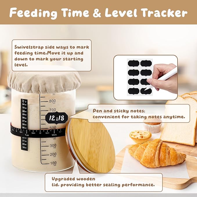 Sourdough Starter Kit，10 In and 11In silicone Banneton with Cloth Cover,Glass Sourdough Starter Jar,Dough Whisk, Bread Lame, Silicone Sling, digital scale for Bread Making Baking Fermentation