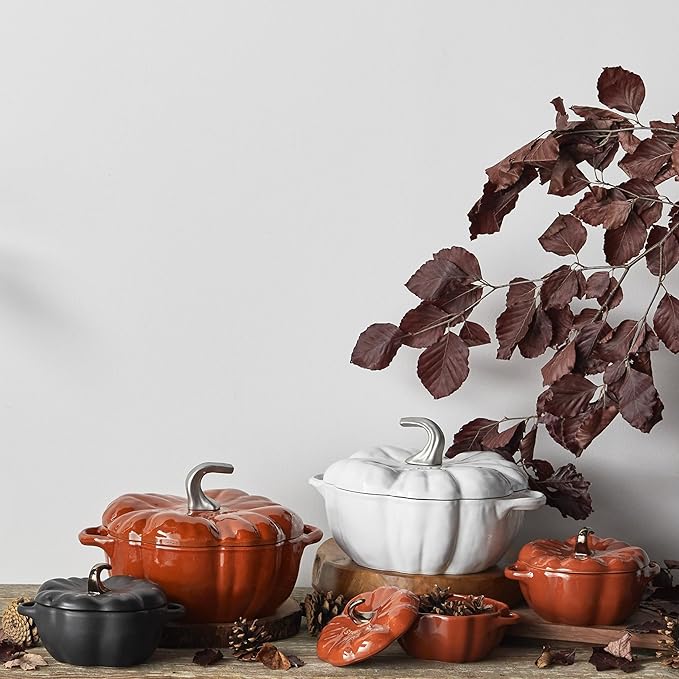 STAUB Ceramic 0.75-qt Petite Pumpkin, Oven & Stove Safe up to 572°F, Pumpkin Dish, Baking Candy Burnt Orange