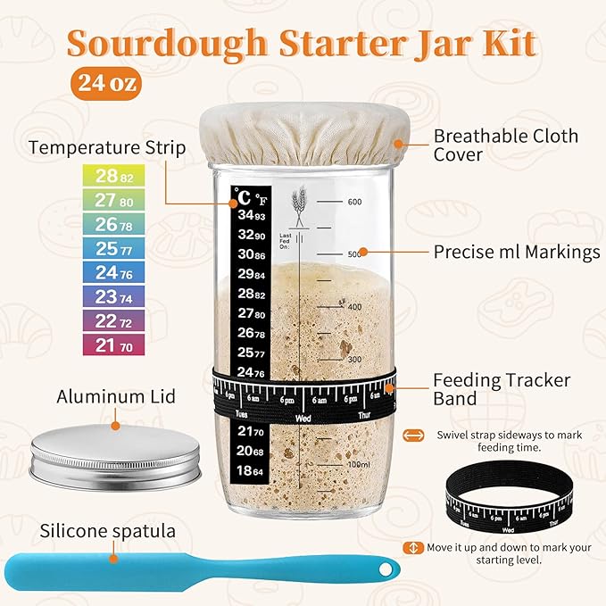 Aliggbent 40Pcs Sourdough Bread Baking Supplies, 10'' Round & Oval Banneton Bread Proofing Baskets with 24 oz Sourdough Starter Jar Kit, Digital Scale, Cutting Board, Knife, Bags & Bread Making Tools