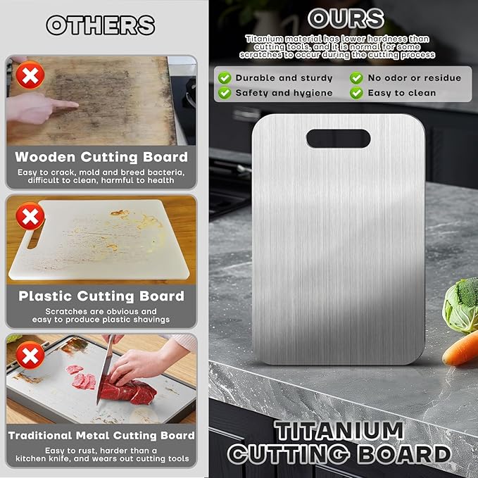 Katuchef Titanium Cutting Boards for Kitchen 100% Pure Ti Katu chef Titanium Cutting Board set Double Sided Non Toxic Titanware Chopping Board,Durable Dishwasher Safe Cutting Boards(2PC-S+L)