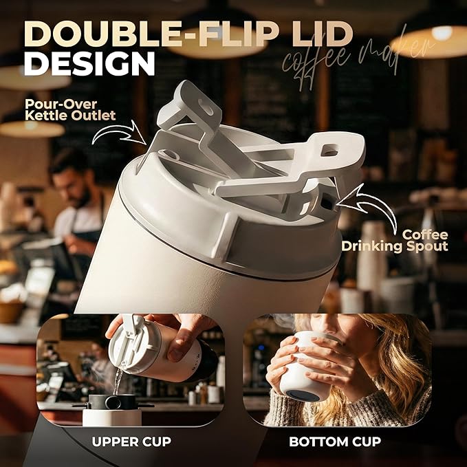 HAUSHOF Portable Coffee Maker, Travel Coffee Maker Battery Operated Small Pour Over Set, Compact Coffee Maker with Electric Grinder & Insulated Mug for Travel, Camping, Car
