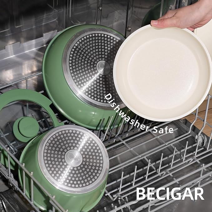 8PCS Ceramic Cookware,Nonstick Ceramic Pan, Removable Handle Pots and Pans Set, Stackable Set, Nonstick Pan Pots and Pans Set Non Stick pot (Green)