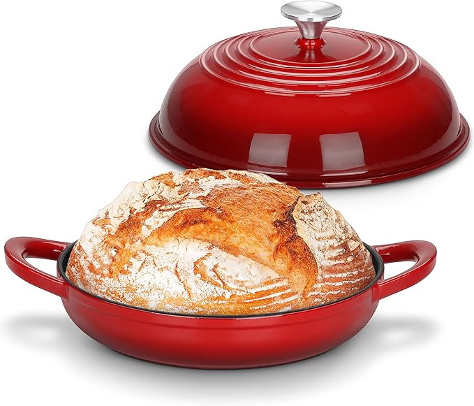 Bread Dutch Oven for Sourdough Baking (5.5 QT), Joyfair Enameled Cast Iron Dutch Oven Pot with Lid, Sourdough Bread Pan with Heavy Duty Dual Handles, Non-Stick & Even Heat, Oven-safe up to 500°F, Red