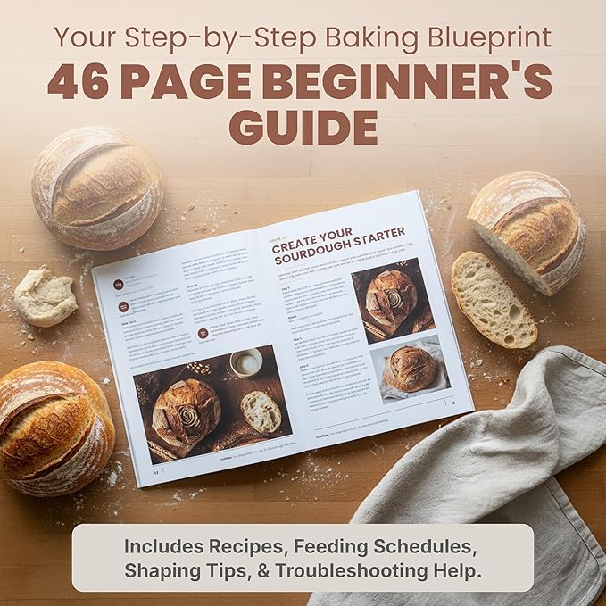 Super All-Inclusive 𝗣𝗥𝗘𝗠𝗜𝗨𝗠 Sourdough Starter Kit with Pot - Sourdough Bread Baking Supplies, Scale, Oval & Round Baking Slings, 4 proofing Baskets, Bowl, Timer, Beginner Guide Recipes