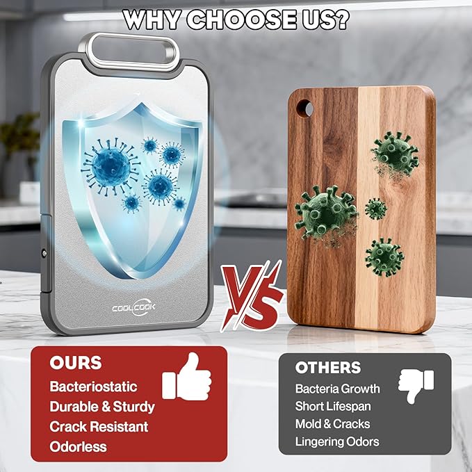 Titanium Cutting Board for Kitchen, 2-in-1 Double Sided Cutting Board, Pure Titanium & PP, Easy to Clean with Juice Groove