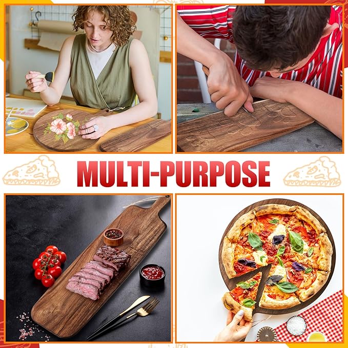 Hsei 2 Pcs Acacia Wood Cutting Board with Handle Wooden Charcuterie Board Large Paddle Carving Chopping Set Butter Serving Tray for Cheese Meat Fruit Bread (Classic Handle,16x12,19x4.7 Inch)
