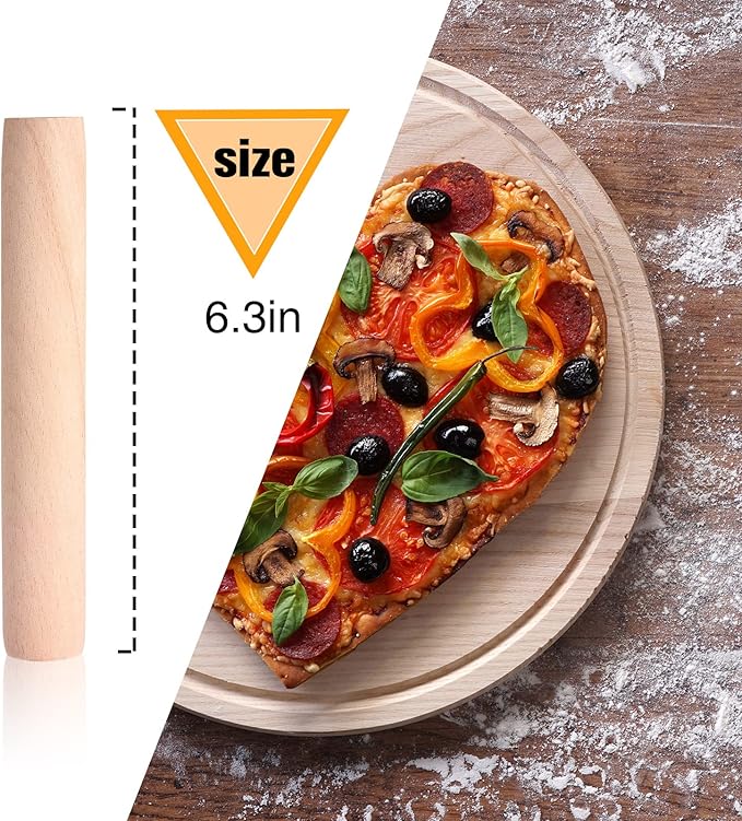 Patelai 50 Pieces Small Wooden Rolling Pin, Dumpling Dough Roller Wooden Mini Rolling Pins Kitchen Utensil Tool for Fondant, Pasta, Bread, Pastry, Cookies, Pizza, Pie, Cylinder Style, 6.3 Inch