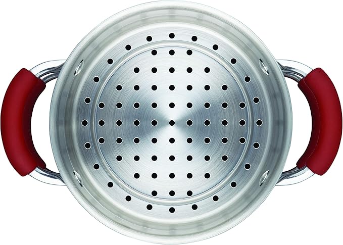 Rachael Ray Cucina Hard Porcelain Enamel Nonstick Multi-Pot / Steamer Set, 3-Quart, Cranberry Red - 16800