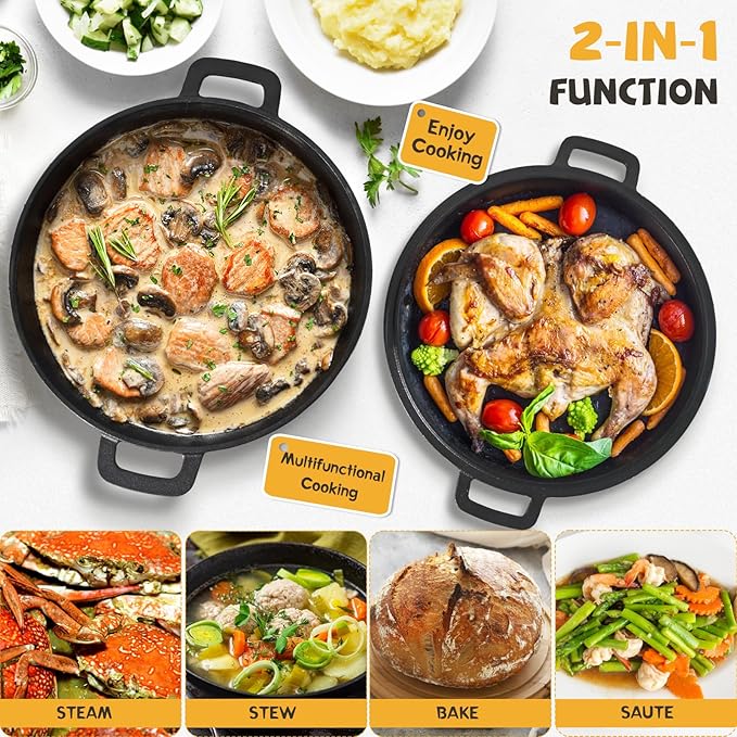 Advanced Cast Iron Dutch Oven for Baking, With Banneton Bread Proofing Basket & Baking Supplies, 5QT Multi-Functional Dutch Oven Pot with Lid, Cast Iron Bread Pan, Black