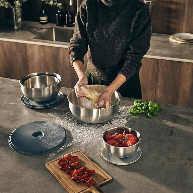 Joseph Joseph Prep&Store- Stainless Steel Mixing Nest Bowls with Lids, 8 piece Metal Bowl food Storage Set, Stainless Steel