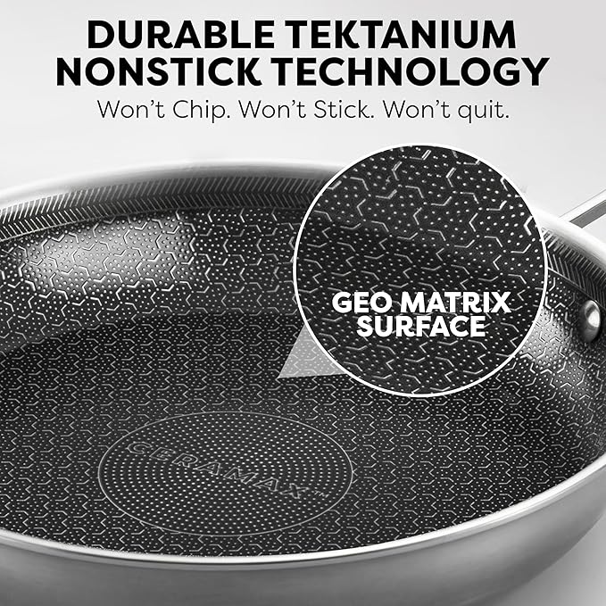 Gotham Steel Hybrid 3pc Frying Pan Set, Stainless Steel Ceramic Nonstick, 8 10 12 inch, Induction Ready, PFAS/PFOA Free, Oven & Dishwasher Safe - Black