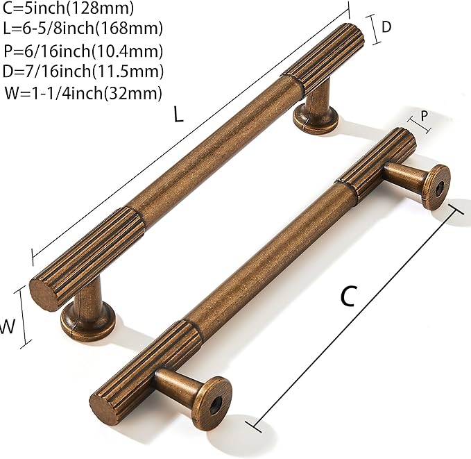 khtumeware 5 Inch Hole Center 10 Pack Antique Brass Heavy Duty Solid Vintage Brass Cabinet Pulls, Kitchen Drawer Handles, for Dresser cabinets, cabinets, Door cabinets, Hardware