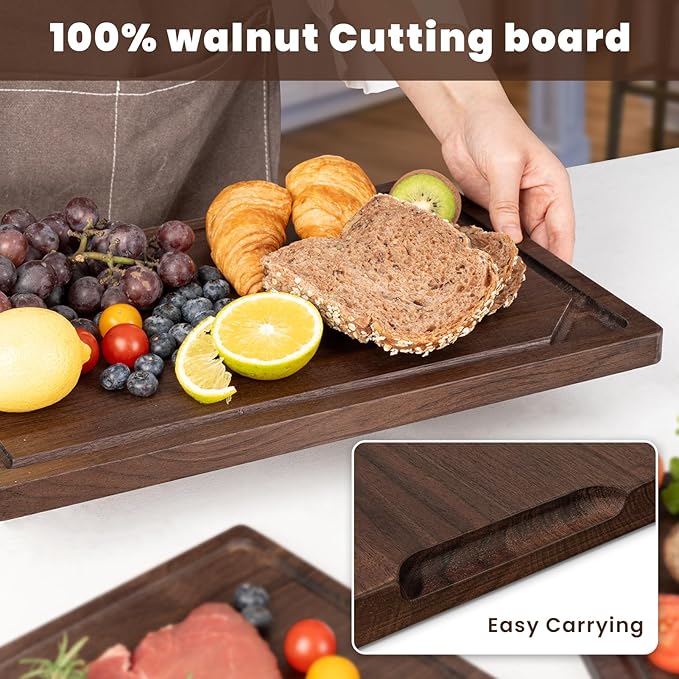 Heimlove Walnut Wood Cutting Board for Kitchen, 20"x15" Reversible Wooden Chopping Board with Deep Juice Grooves and Handles, Natural Walnut Wood Cutting Board for Chopping, Cheese, Vegetables