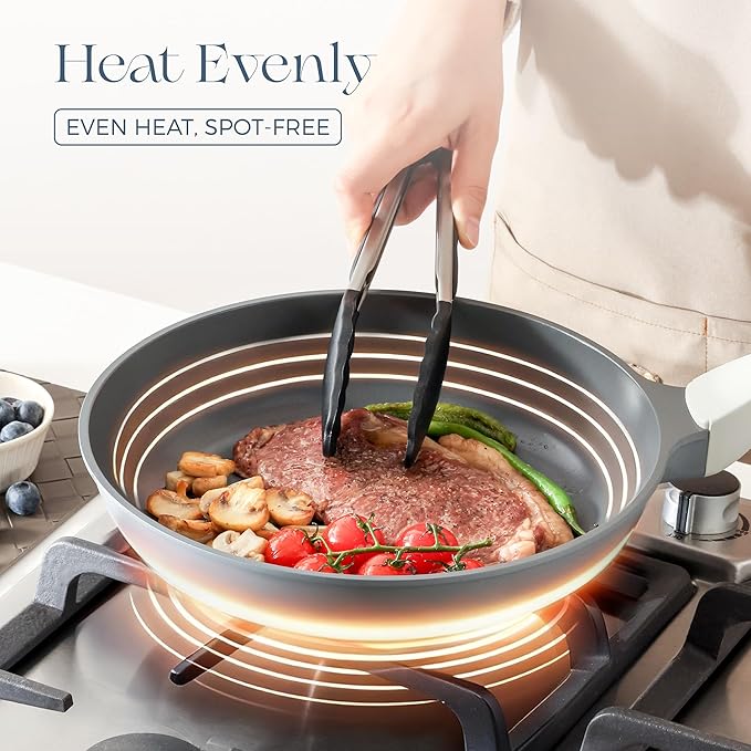 PRICUSIS Nonstick Ceramic Frying Pan Skillet, 8+12 Inch Induction Compatible with Stay Cool Handle, Healthy PTFE PFAS & PFOA Free Omelet Pan, Dishwasher Safe (Blueberry Gray)