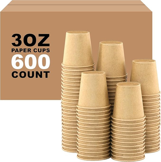 3 oz 600 Pack Disposable Coffee Cups, Bulk Brown Disposable Paper Cups, Coffee Cups for Hot Tea, Chocolate and Cold Drinks