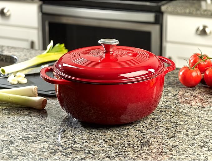 Mercer Culinary Enameled Cast Iron Round Dutch Oven, 6 qt., Red